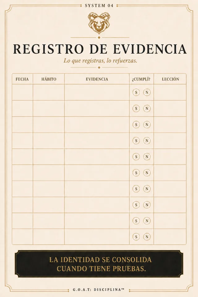 Página del registro de evidencia diario